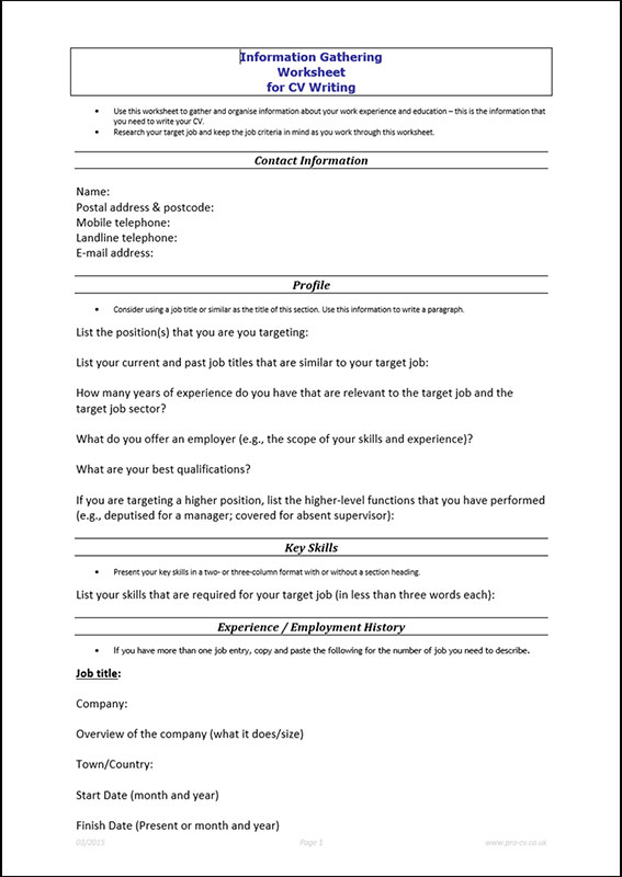 Info Gathering Worksheet