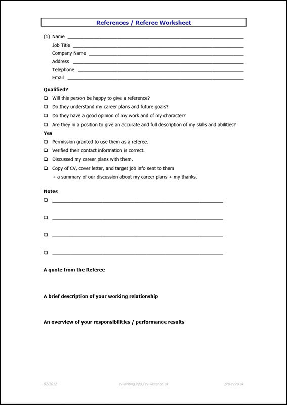 References Worksheet